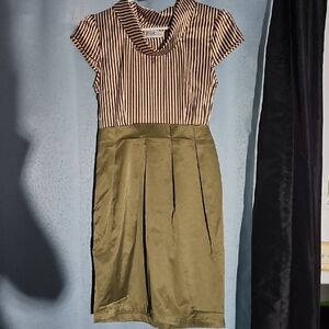 Elegant Striped and Olive Midi Dress